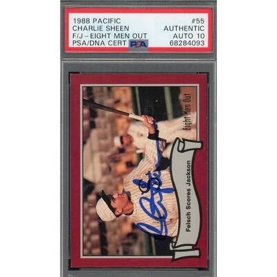 Charlie Sheen 1988 Pacific Eight Men Out Signed Card #55 Auto PSA 10 68284093 - 8'6" x 11'6"