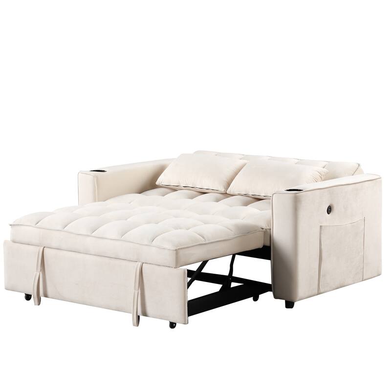 4-in-1 Modern Sofa Bed with USB Charging and Cup Holder, Perfect for Apartments