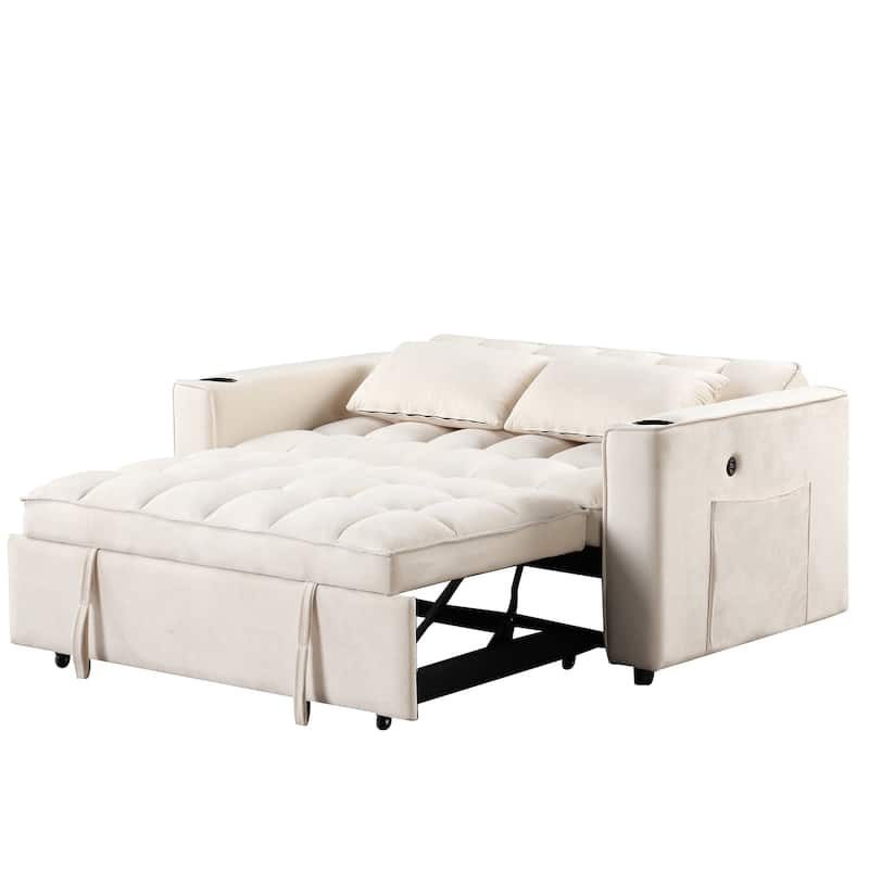 Modern Velvet Sofa Bed with USB Charging - Ideal for Guest Rooms
