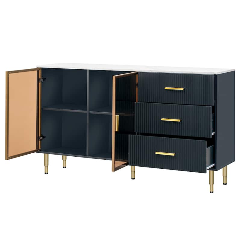 Modern Sideboard with Metal Legs and Handles - 60"W x 16"D x 36"H