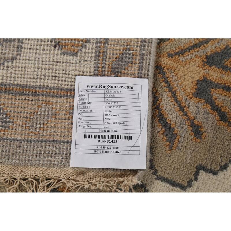 All-Over Beige & Ivory Oushak Indian Area Rug Handmade Wool Carpet - 9'1"x 11'8"