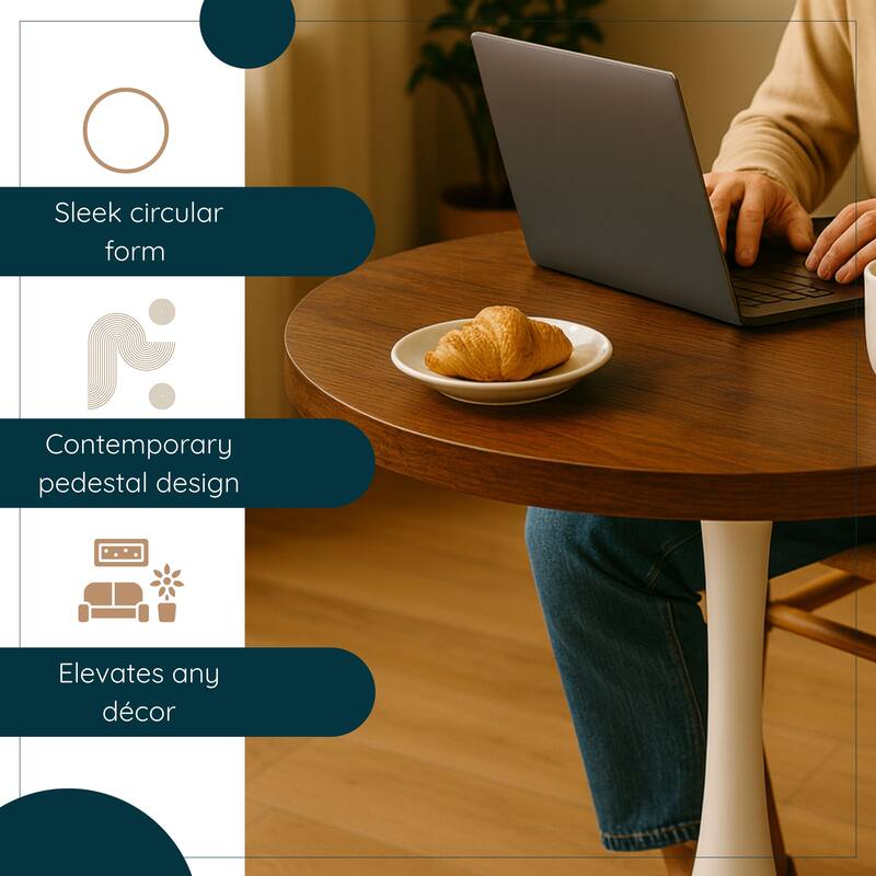 Bristol 27" Round Dining Table with MDF TableTop & White Pedestal Base for Kitchen & Dining Room