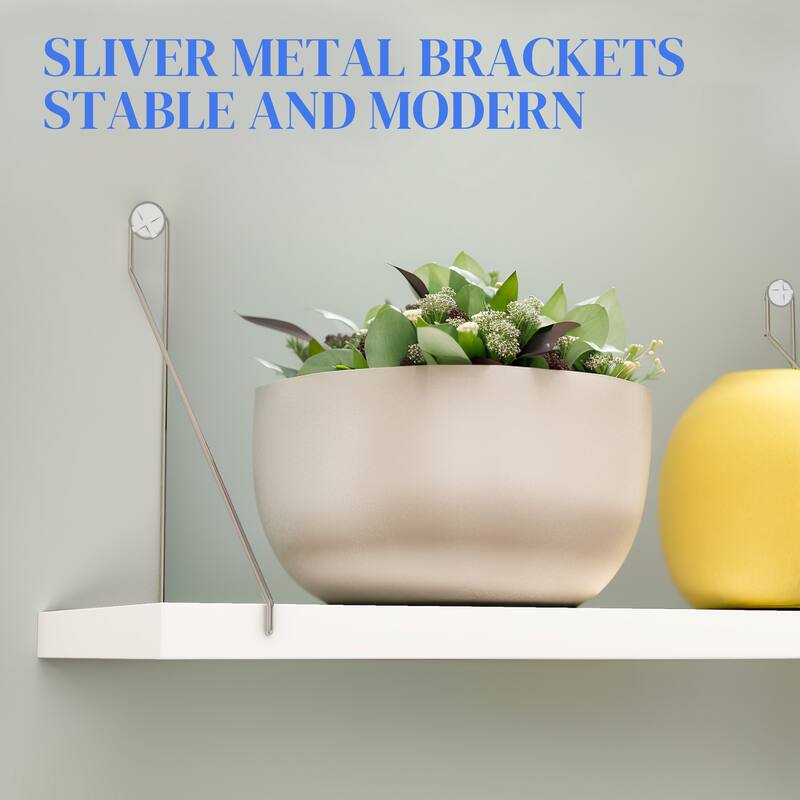Floating Shelves for Wall with Silver Metal Brackets White for Bedroom Living Room - 23.62 x 5.91 x 5.91 inch - 6 Pack