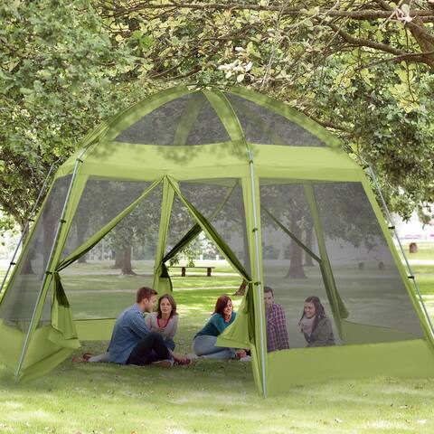 Outsunny 6-8 Person Screen House Room, Instant Outdoor Camping Tent, Hexagon Canopy Screen Shelter Gazebo w/ Screened Mesh Net