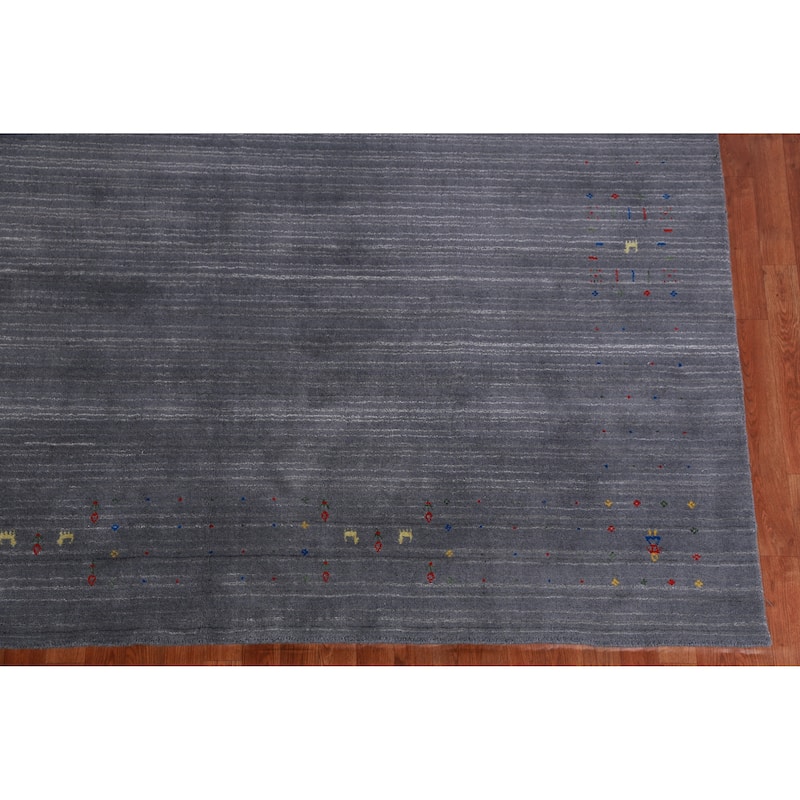 Hand Knotted Oriental 100% Wool Carpet Tribal Tribal Greys & Charcoal Gabbeh Area Rug - 10' 1'' X 8' 3''