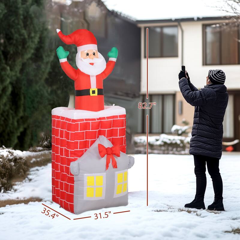 Outsunny 7FT Christmas Inflatable Santa in Chimney Up and Down, Outdoor Blow Up Santa Claus Christmas Decoration