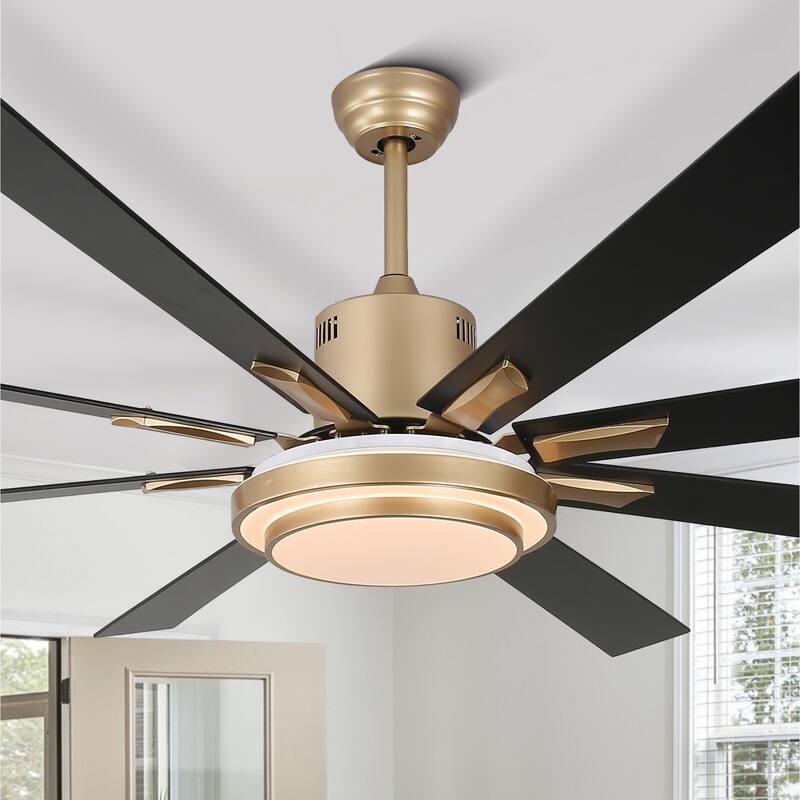 CurveCurio 72" Large Ceiling Fan w Dimmable LED Light Kit, 6 Wood Blades and Quiet DC Motor w Remote Control - 72" * 72" * 8"