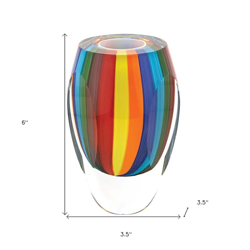 HomeRoots 6" Blue Clear Red And Yellow Cylinder Crystal Glass Table Vase