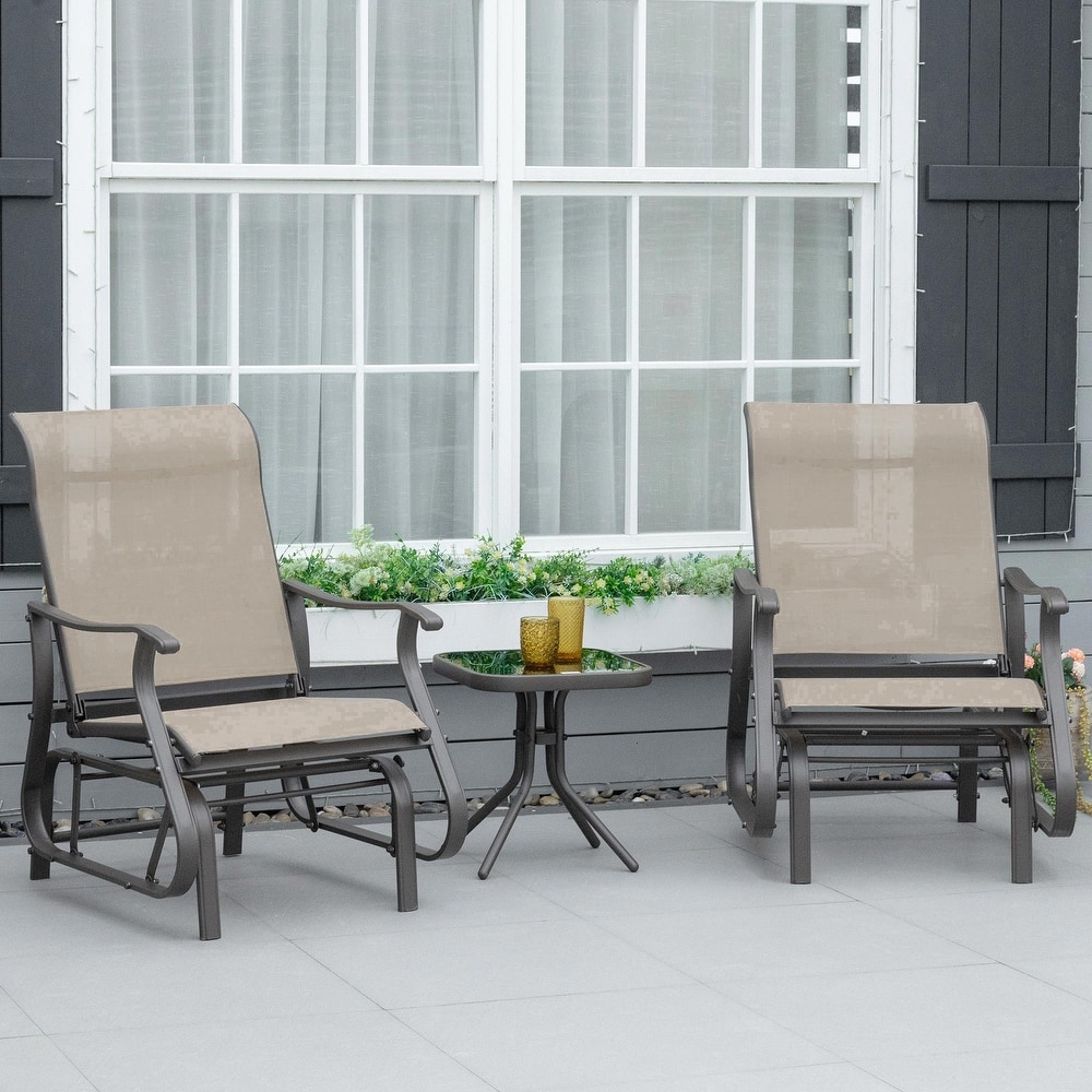 Outsunny 3-Piece Outdoor Gliders Set Bistro Set with Steel Frame,Tempered Glass Top Table for Patio, Garden, Backyard, Lawn