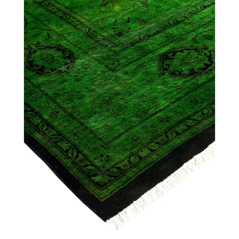 Overton Hand Knotted Wool Vintage Inspired Modern Contemporary Overdyed Green Area Rug - 8' 1" x 10' 7"
