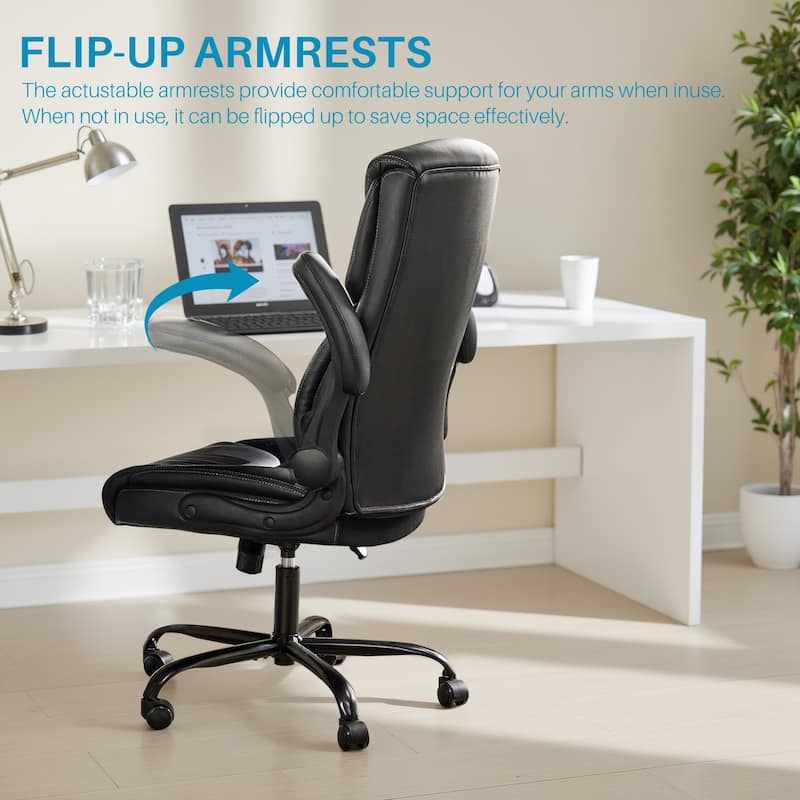 Ergonomic PU Leather Seat High Back Heavy Duty Office Executive Chair with Flip-up Arms