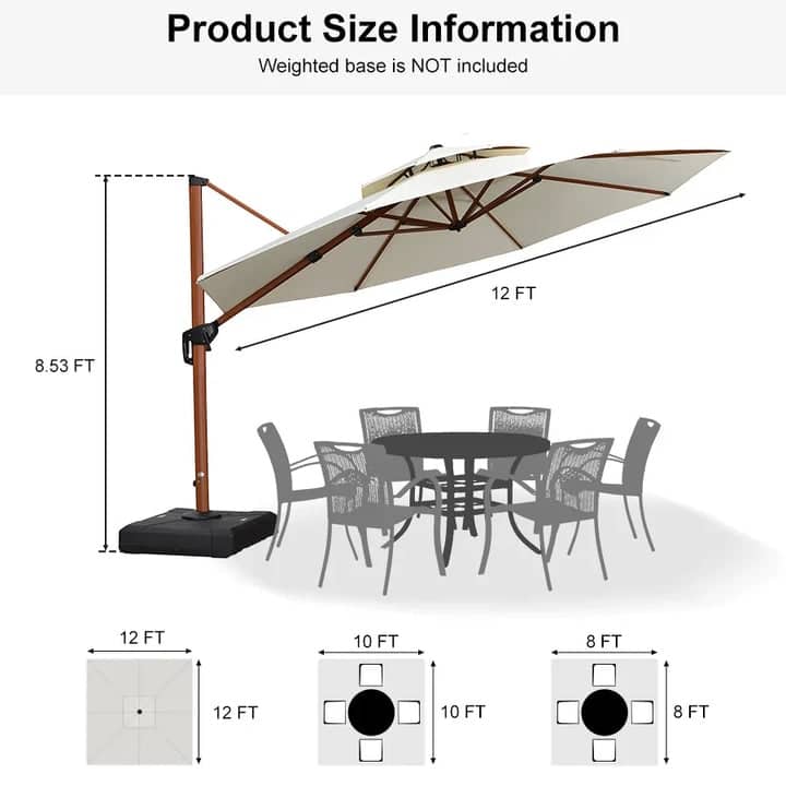 PURPLE LEAF Double Top10/11/12/13ft Round Patio Cantilever Umbrella in Wood Color