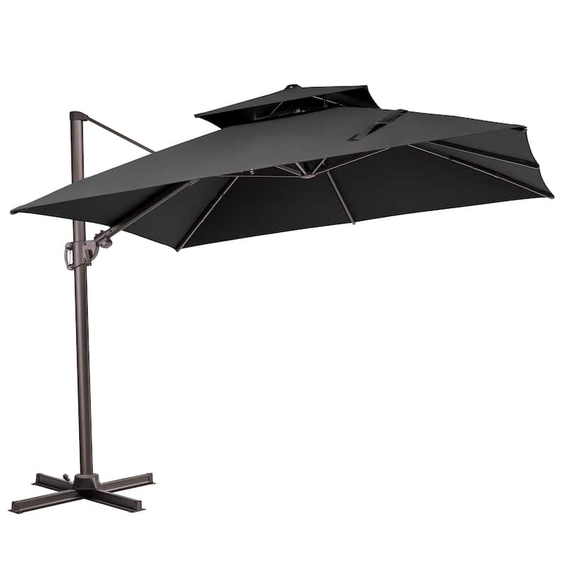 13 x 10 FT Outdoor Patio Cantilever LED Lighted Double Vented Umbrella with Base