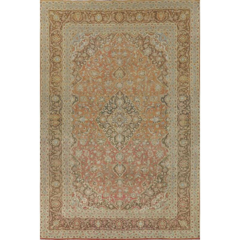 Traditional Kashan Vintage Persian Area Rug Handmade Wool Carpet - 9'3" x 13'0"