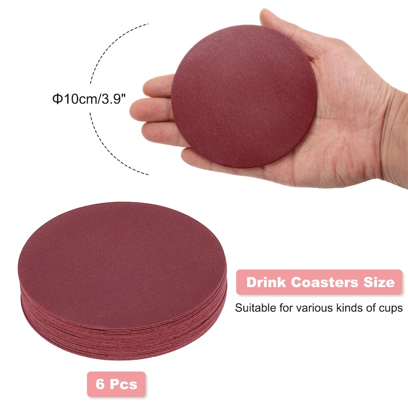 Round Drink Coasters Set of 6 Dual Sided 4"x4" - Claret