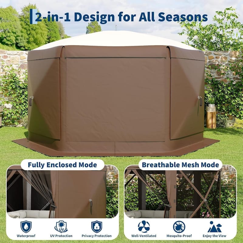 11.8FT Collapsible Gazebo Tent with 6 Removable Wind Panels for Outdoor Events, Camping, Patio, Backyard - N/A