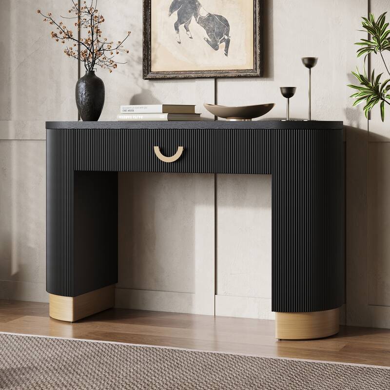 Black Gold Console Table Side Table Hallway Table with Drawer, Rustic Hallway Table Corridor Table for Living Room