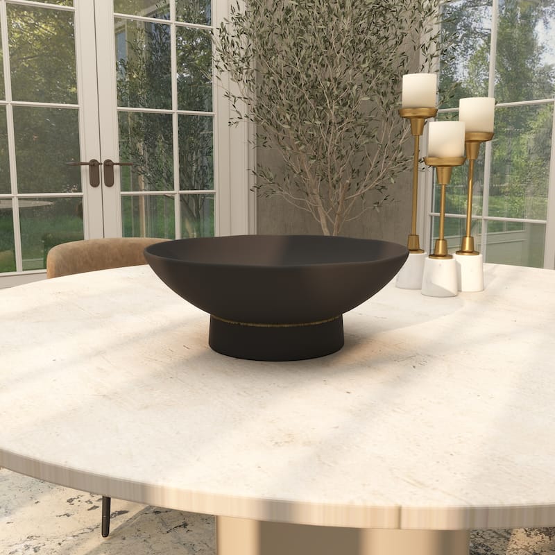 Black or White Ceramic Wide Decorative Bowl with Elevated Base