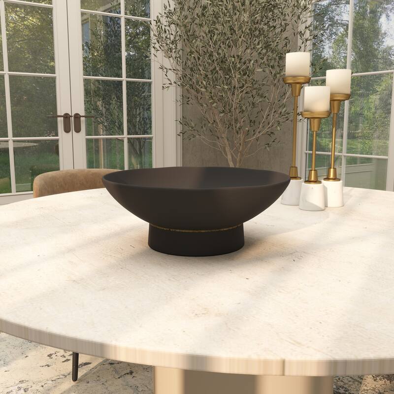 Ceramic Wide Decorative Bowl with Elevated Base - Black or White - Roche River Decor