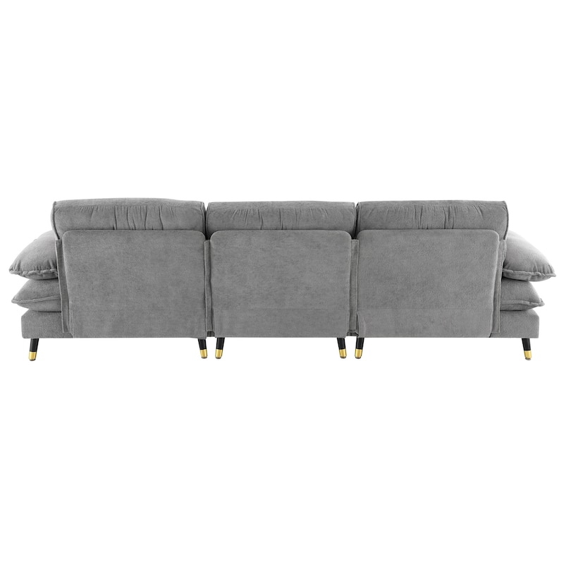 Grey 106'' L-Shaped 4-Seater Convertible Sectional Sofa with Adjustable Two-Tone Legs, Movable Ottoman