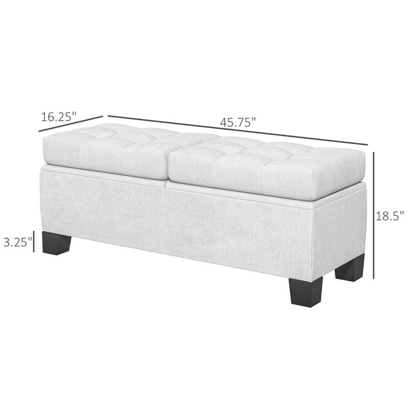 46" Storage Ottoman Bench, Upholstered End of Bed Bench with Steel Frame, Button Tufted Storage