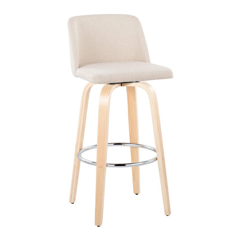 Carson Carrington Vallberga 30" Fixed-Height Bar Stool with Natural Wood Base (Set of 2) - Cream Noise Fabric/Round Chrome Footrest