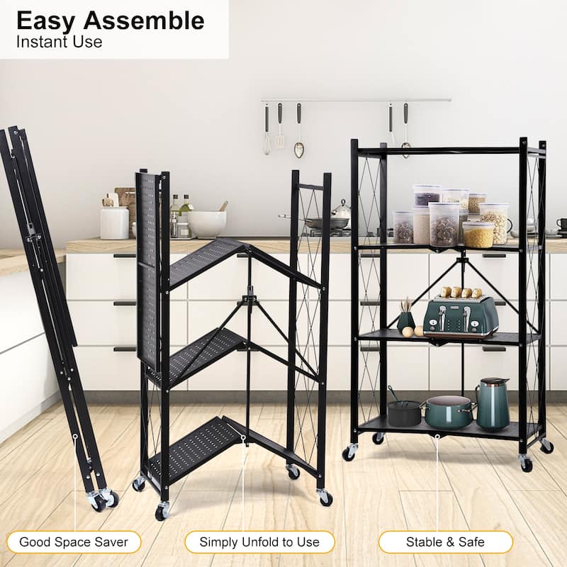 4-Tier Foldable Metal Rack Storage Shelving Unit for Garage Kitchen