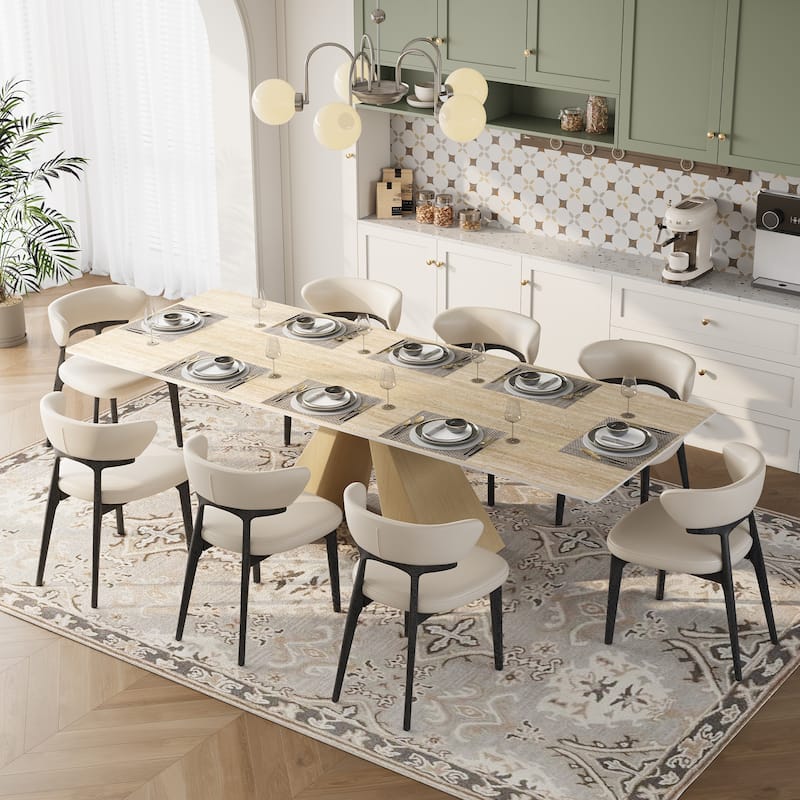 63 - 94" Extendable Modern Sintered Stone Dining Table for 4-10, Table top with Black Carbon Pedestal
