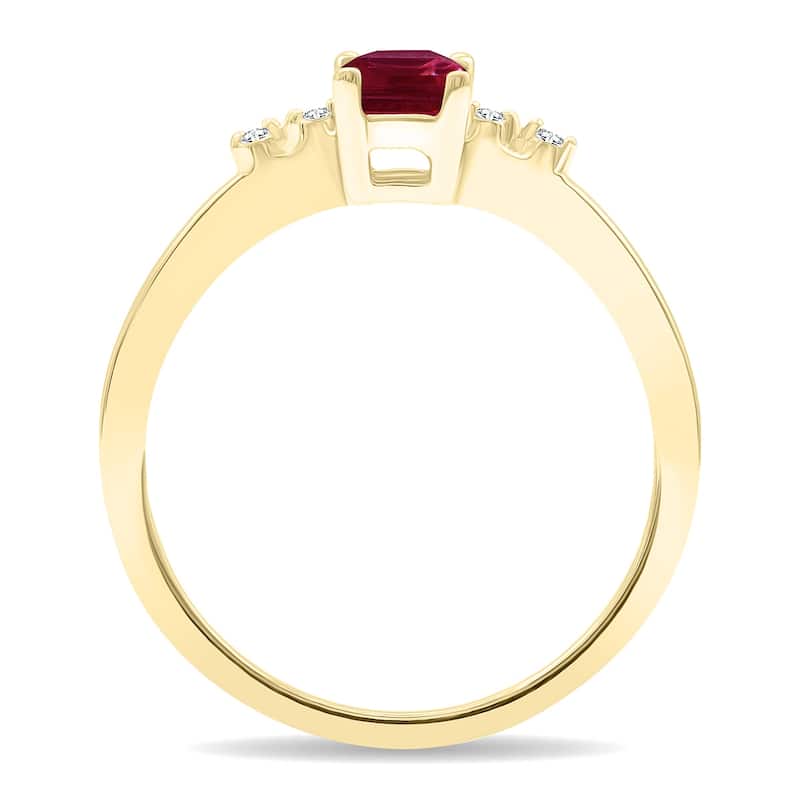 Women's Emerald Cut Ruby and Diamond Sparkle Ring in 10K Yellow Gold
