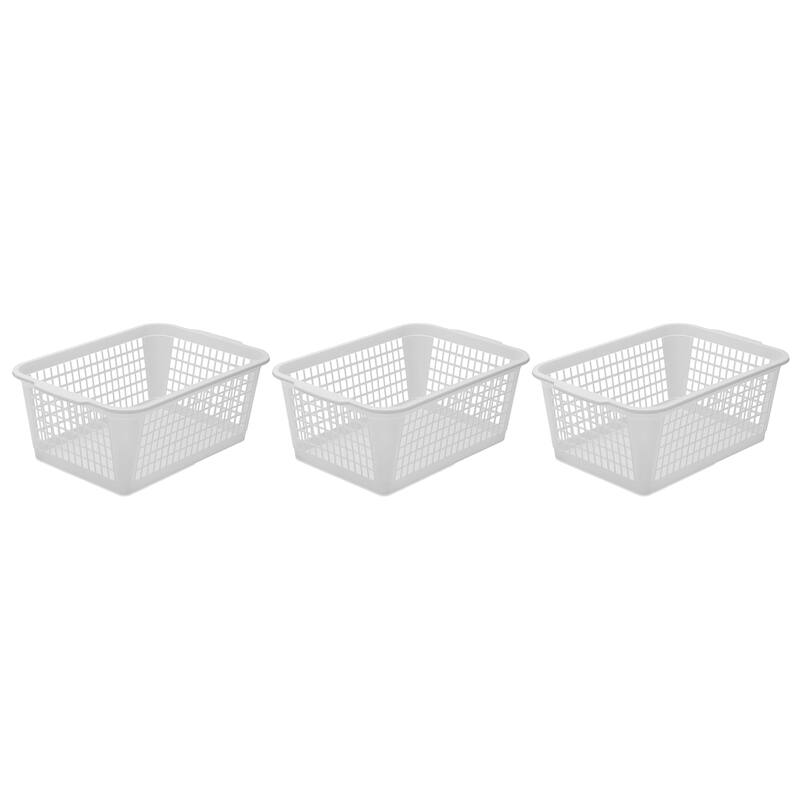 YBM Home Large Plastic Storage Basket for Organizing - White - 3 Piece