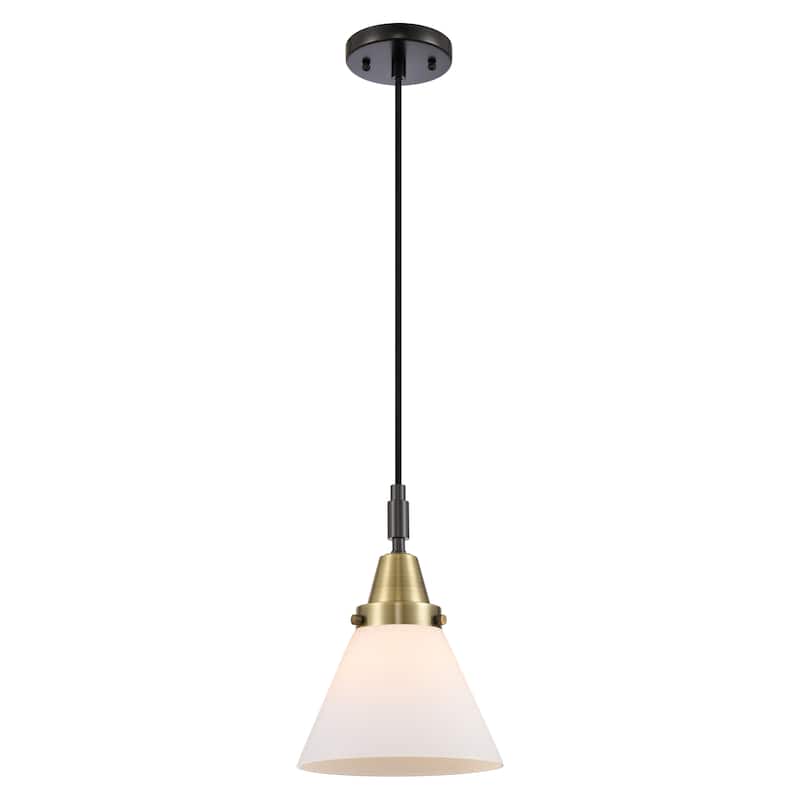 Innovations Lighting Downtown Urban - Caden Cone - 1 Light 8" Cord Hung Mini Pendant - Black Antique Brass/Matte White Shade