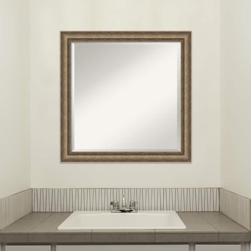 Angled Beveled Wood Framed Bathroom Vanity Wall Mirror