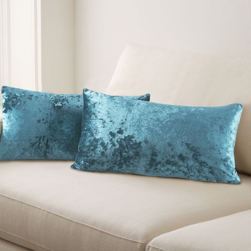 Rancho Crushed Velvet Throw Pillow Cover Set, NO INSERT - 14" x 26" - Storm Blue