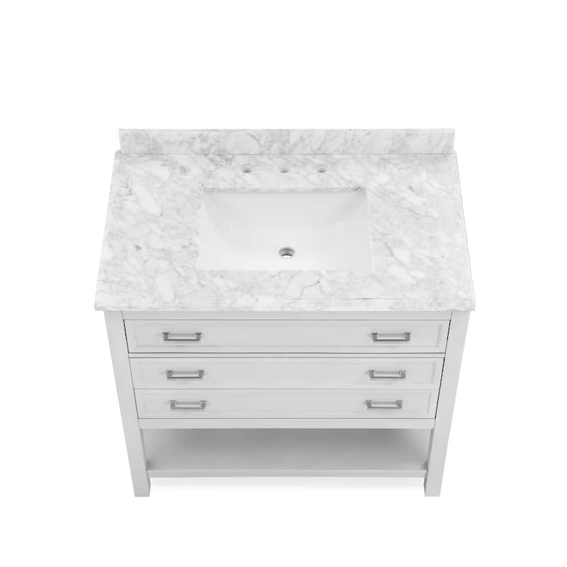 Furniture of America Anya 37" Single Bathroom Vanity with White Carrera Marble Top and Undermount Sink