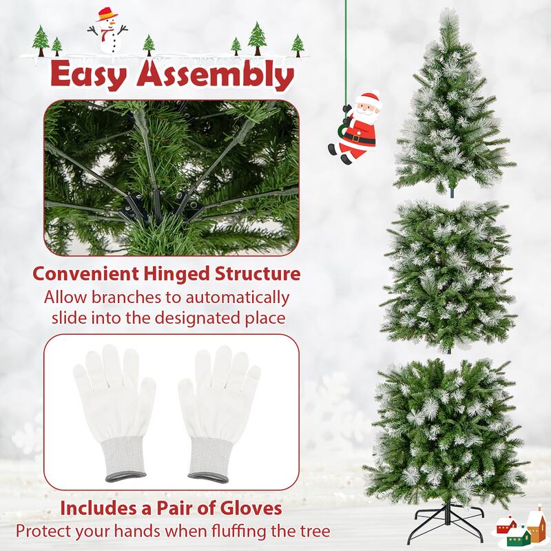 Gymax 7.5/6 FT Artificial Christmas Tree Pre-Lit Hinged Xmas Tree w/