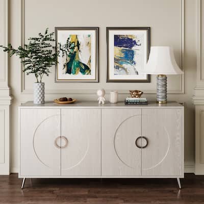 Modern Mid-Century Wooden Adjustable Divider Dining Cabinet