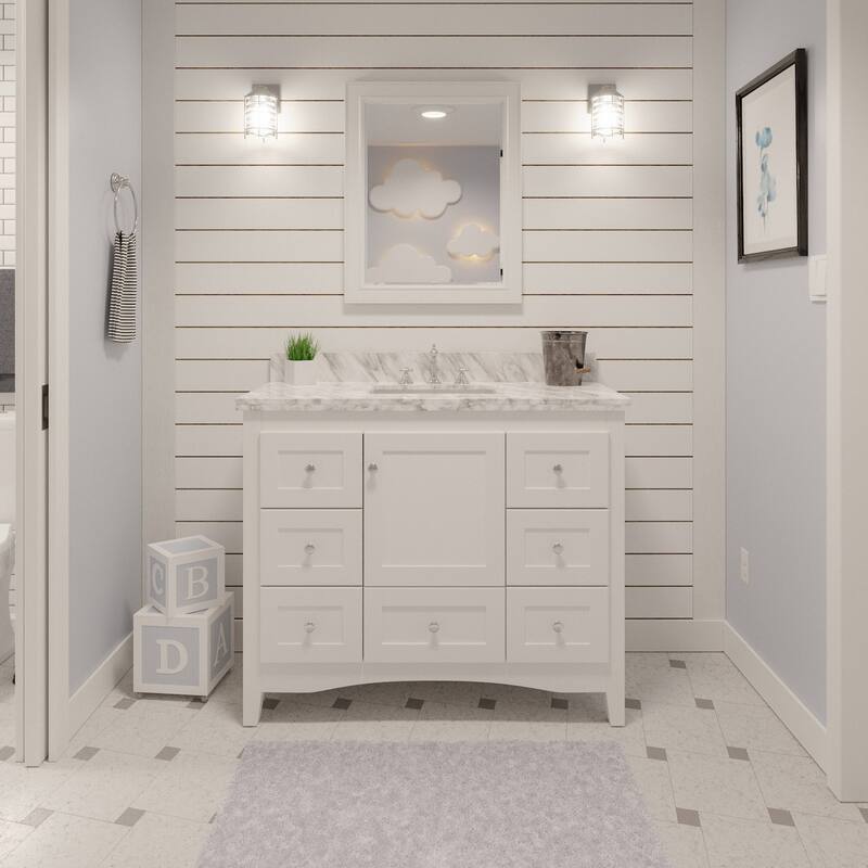 KitchenBathCollection Abbey 42" Bathroom Vanity with Carrara Marble Top - White