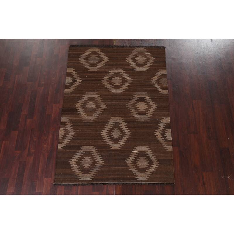 Natural Dye Tribal Geometric Kilim Oriental Wool Area Rug Flat-woven - 4'10" x 6'8"