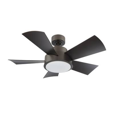 Elf 38 Inch Five Blade Compact Indoor / Outdoor Smart Ceiling Fan with Six Speed DC Motor and LED Light.