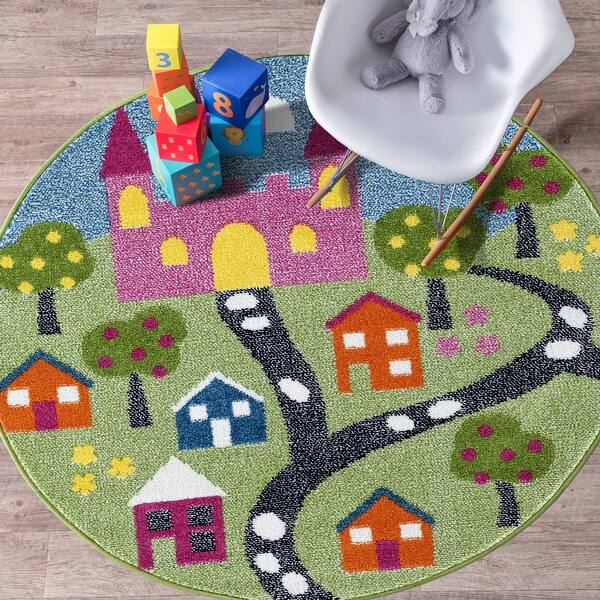 slide 2 of 12, Sevita Whimsical Fairytale Green / Blue Kids Area Rug ( 4'8" Round ) - 4'8" Round 4'8" Round - Green/Blue - Round