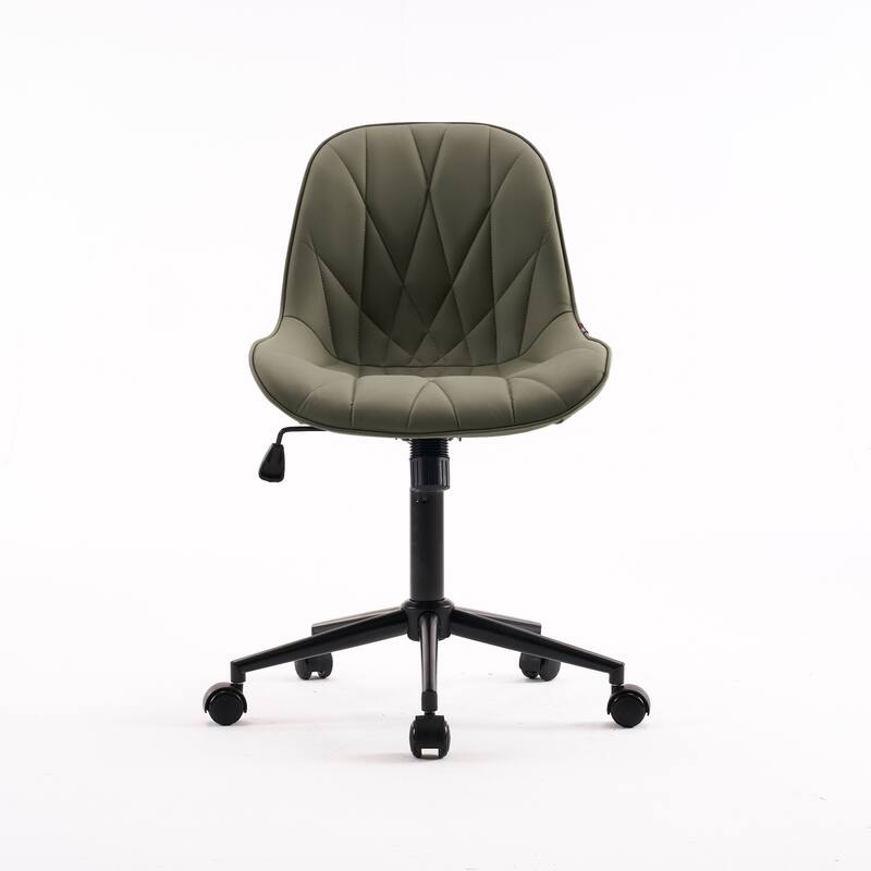 Armless Swivel Office Chair, Faux Leather Task Chairs with Wheels