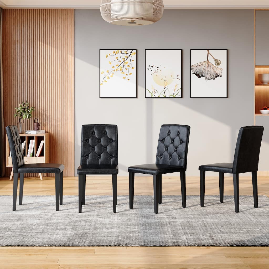 4-pack PU dining chairs: ergonomic buckle backrest,35 inches high,metal legs, a low-key and luxurious choice