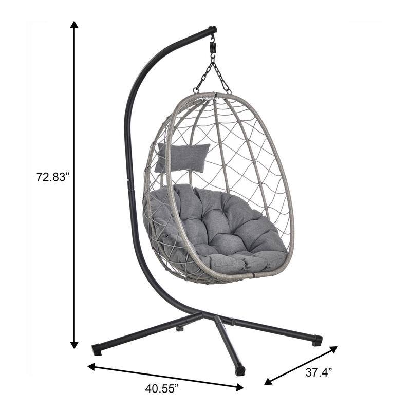 LeisureMod Summit Foldable Hanging Egg Swing Chair with Removable Cushion for Porch, Patio, Backyard, Garden, Lounge