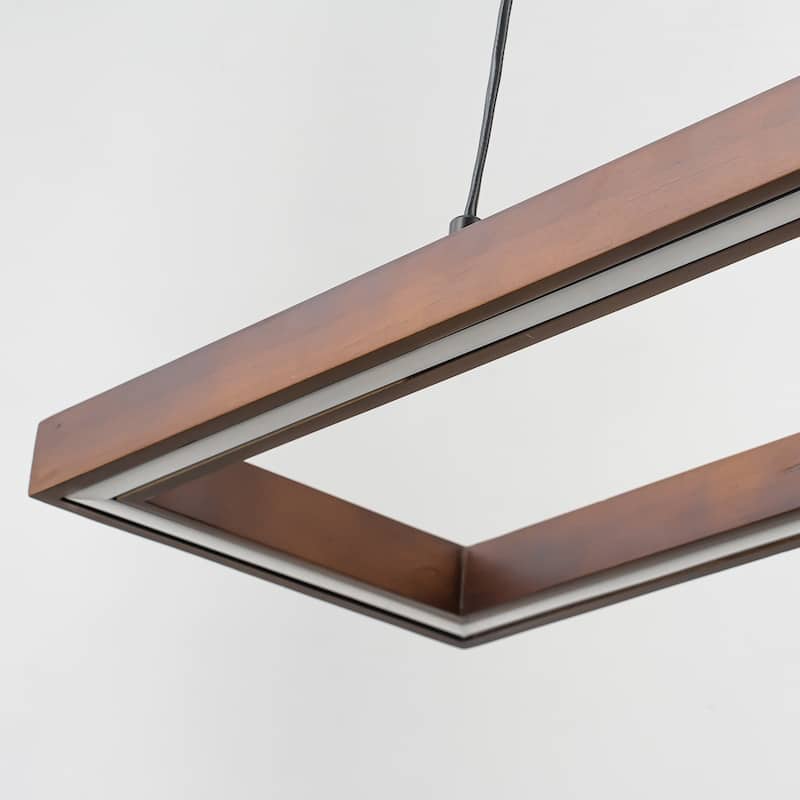 1-Light Farmhouse Walnut Oak Hollow LED Pendant Light for Dining Room - 32.2 in. W x 8.5 in. D x 1.8 in. H