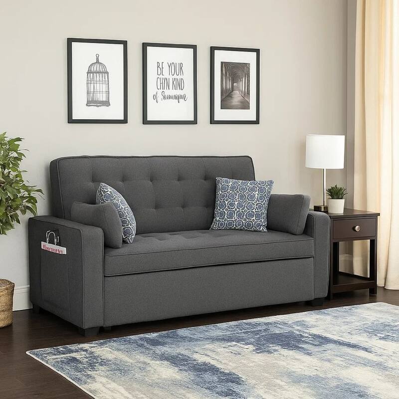 75 Inch Sleeper Sofa with 4 Accent Pillows, 2 USB Charging Ports, Gray