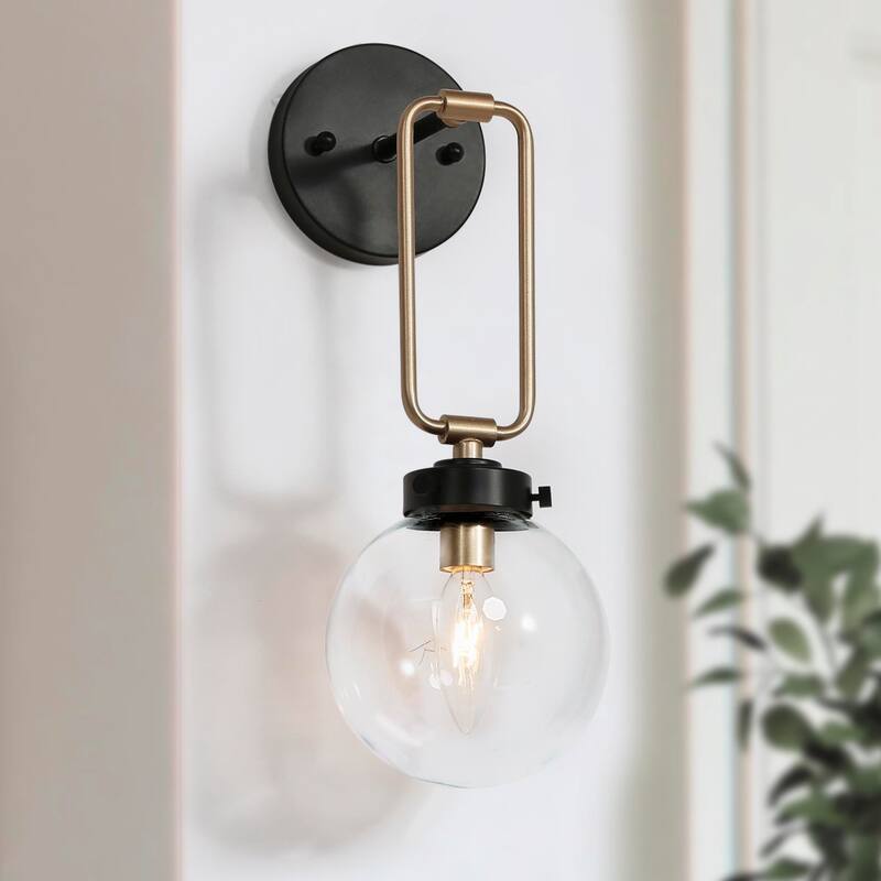 Modern Contemporary 1-light Bathroom Vanity Globe Glass Urban Wall Sconces Dimmable LED - L5" X W7" X H14.5" - Matte Black
