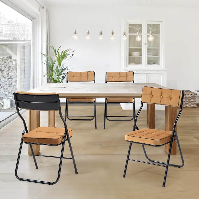 Velvet Upholstered Steel Tufted Folding Dining Chairs(set of 4)