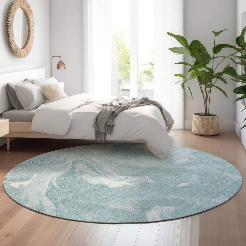 Premium Washable Super Soft Abstract Mayfield Rug - Teal - 8' x 8' - Round