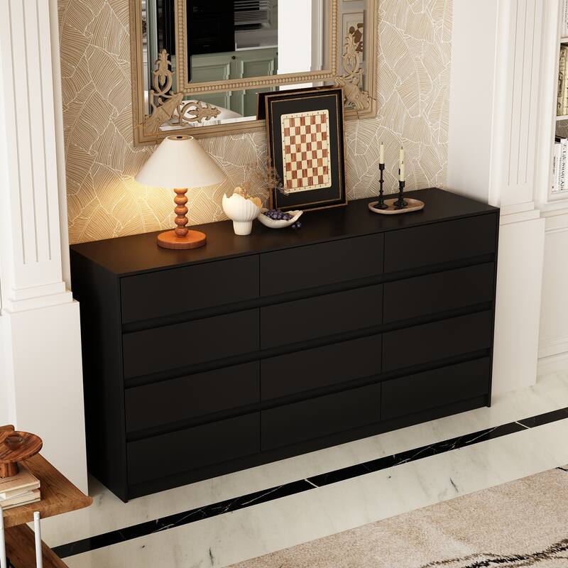 Modern 12-Drawer Bedroom Dresser - Sleek Storage Chest, White or Black