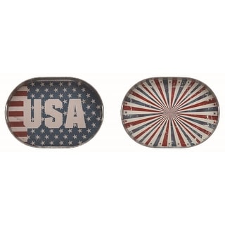 Transpac Metal 20 in. Multicolor Patriotic USA Patriotic Trays Set of 2